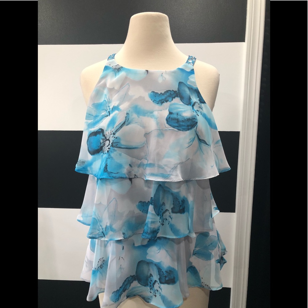 Expo New York Turquoise Floral Tank Top